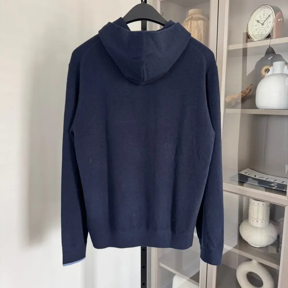 Greyson Koko Maltese Wool Cashmere Hoodie XL NEW Knit Navy Hooded Sweater LS